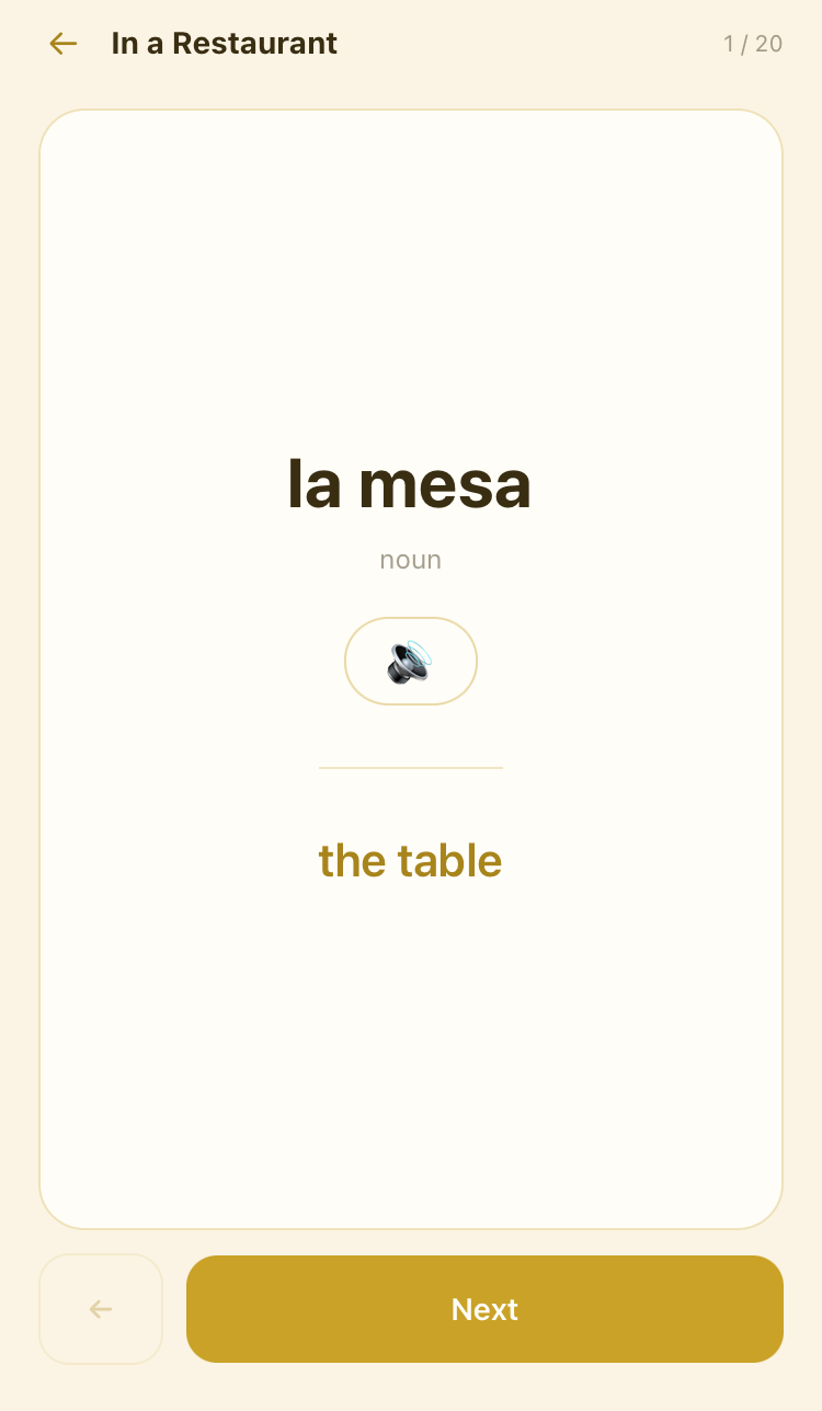 A vocabulary flashcard with native audio